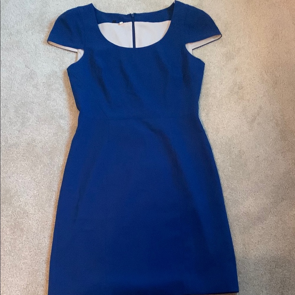 Blue Sheath Mini Dress with Cap Sleeves and Scoop Neck